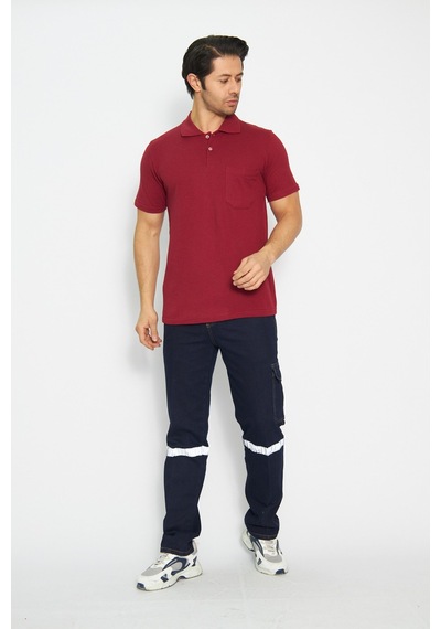 T-shirt Polo Yaka Kısakol %100 Pamuk Cepli Bordo