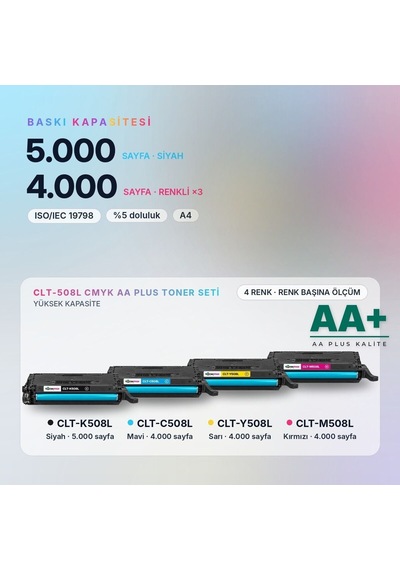 Samsung Clt-508l Cmyk Uyumlu Toner Seti Aa Plus / Clp-620 / Clp-670 / Clx-6220 / Clx-6250 / Clt-k508l / Clt-c508l / Clt-m508l / Clt-y508l