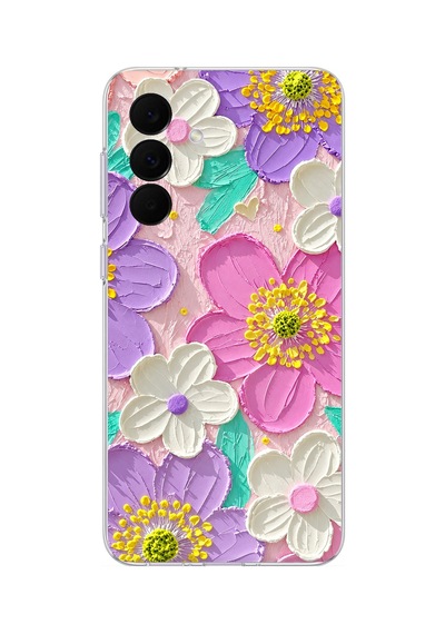 Samsung Galaxy A37 Uyumlu Mor Ve Pembe Papatya Baskılı Silikon Kılıf