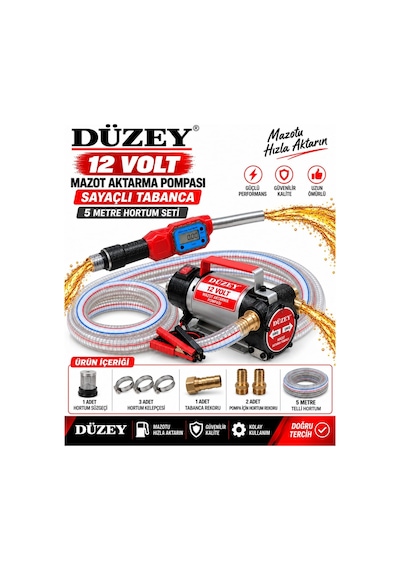 12 Volt Mazot Aktarma Pompası&5 Metre Telli Hortum&sayaçlı Tabanc