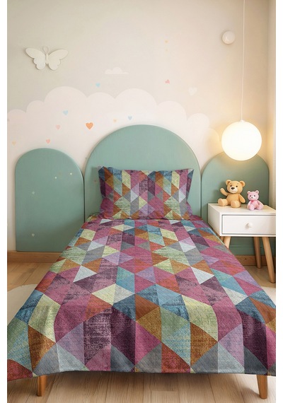 Geometrik Pembe Genç Odası Tek Kişilik Pike Takımı - Modern Mint 160x220 Cm Kapitone Yatak Örtüsü Melez Kakao Kıyısı