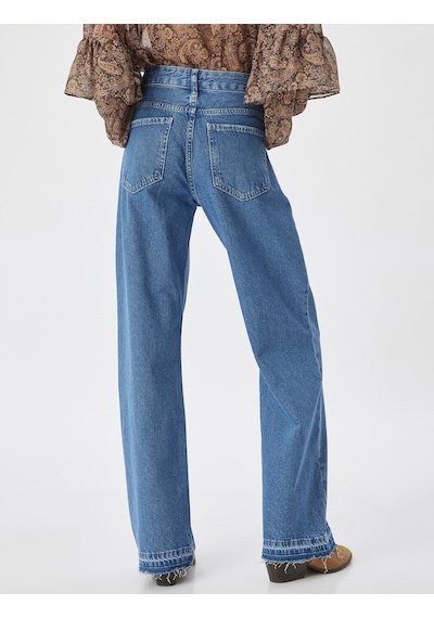 Koton Düz Uzun Paça Kot Pantolon Çift Bel Detaylı Normal Bel - Straight Jean Orta İndigo 5wal40109md İndigo