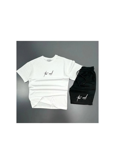 Tarzsokak Modarich The End Beyaz T-shirt Siyah Penye Şort - Şort Tişört Alt Üst Takım Baskılı Oversize