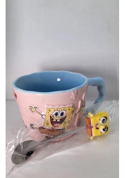 Süngerbob Pembe Rüya Mug - Kupa + Kaşık + Figür Set Çok Renkli