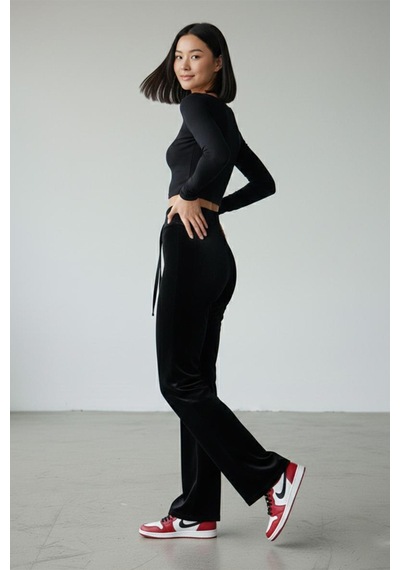Fit Women Kadife İspanyol Paça Pantolon 4435 Siyah