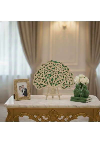 Düğün-nişan- Misafir Hatıra Anı Kutusu-defteri Yeşil Hayat Ağacı 45cm Şeffaf Pleksi Şövale Ve Kalem Hediyeli
