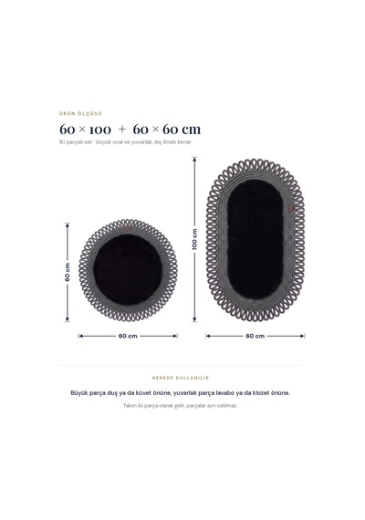 Banyo Paspası Takımı 60x100+60x60 Cm Dış Trikot Siyah & Antrasit Gri