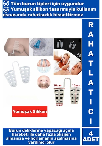 Özel Üretim Horlama Azaltıcı Rahat Nefes Alıp Verme Uyku Horlama Önleyici Burun Delik Aparatı 4 Adet