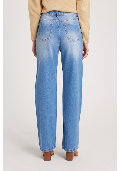 Tudors Kadın Regular Fit Klasik Kesim Pamuklu Bol Paça Mavi Jean Pantolon-39521 Mavi