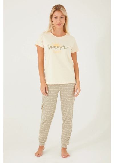 Kadın Arnetta Summer Sweet Kısa Kol Pijama Takım - Krem Krem