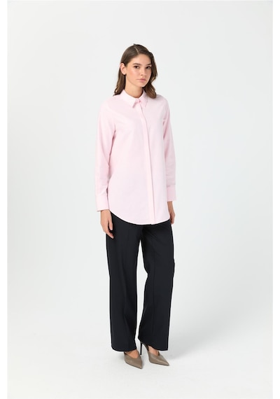 Esswaap Oxford Dokulu Arkası Pileli Tunik Pembe Pembe