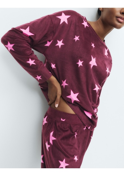 Marks & Spencer Polar Baskılı Pijama Takımı T37004626F Mor