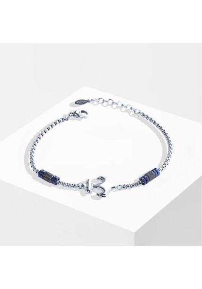 Deniz Çapalı Lacivert Silver Çelik Erkek Bileklik Siyah