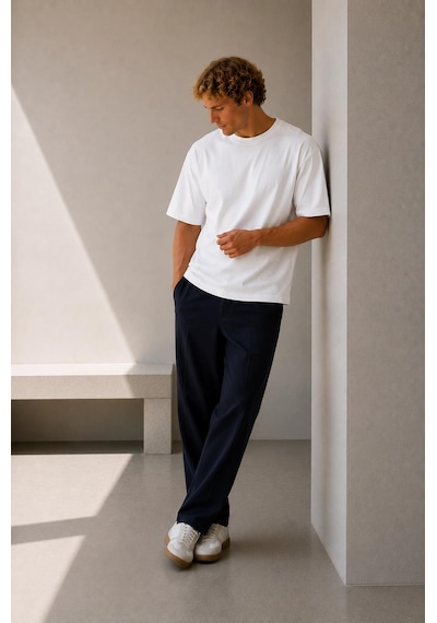 Alexandergardi Oversize Bisiklet Yaka T-shirt Beyaz