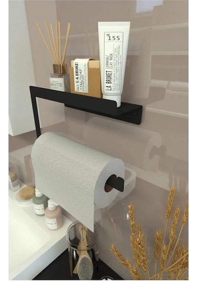 Rulo Kağıt Havluluk Peçetelik Banyo Ve Mutfak Düzenleyici Siyah Siyah Metal Diğer