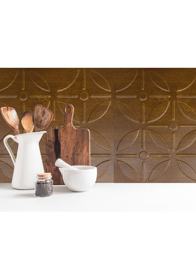 3 Boyutlu Duvar Paneli Kabartmalı Geometrik Yuvarlak Desen Pvc 41x41 Cm/ 6 Adet /1 M² Altın Meşe