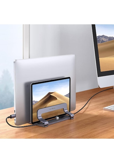 Ugreen Masaüstü Alüminyum Çift Yuvalı Dikey Notebook Apple Uyumlu MacBook Laptop Standı