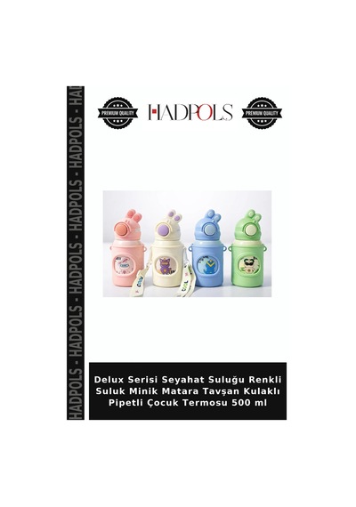 Delux Serisi Seyahat Suluğu Renkli Suluk Minik Matara Tavşan Kulaklı Pipetli Çocuk Termosu 500 Ml Çok Renkli