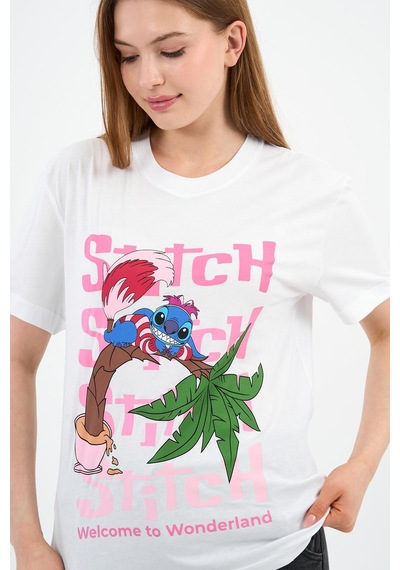 Bisiklet Yaka Baskılı Pamuklu T-shirt B23-ts Beyaz