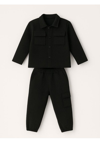 Zekids Erkek Çocuk Yumuşak Dokulu Kapitone Kumaş Tasarım Pantolonlu Takım-16356 Siyah