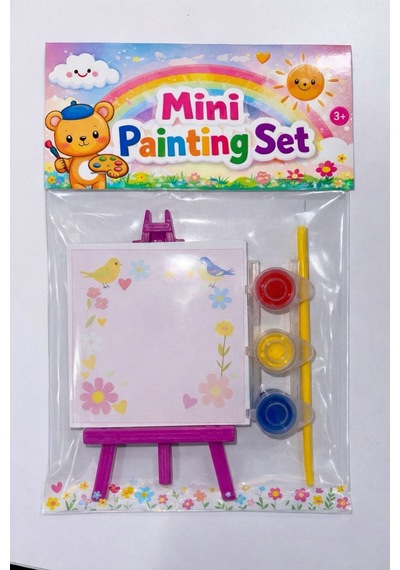 Mini Sanat Atölyesi: Şövaleli Tuval Ve Boya Seti 9x9 Cm 2 Adet