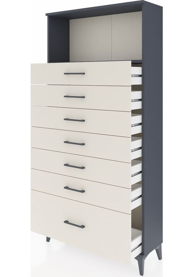 Arges Dolap Tek Raflı 7 Çekmeceli 88x30x182 Antrasit-aytaşı Antrasit