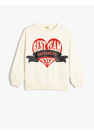 Koton Kapşonlu Sweatshirt Kalp Baskılı Şardonlu Pamuklu Ekru 5wkg10268ak Ekru