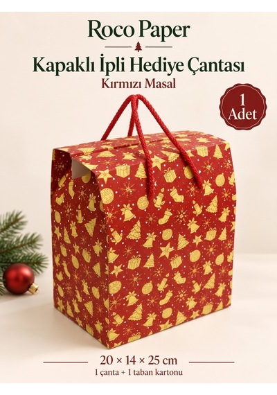 Yılbaşı Masal Temalı Hediye Çantası - 1 Adet, 20x14x25 Cm, Yeniyıl Tasarımlı Karton Hediye Poşeti