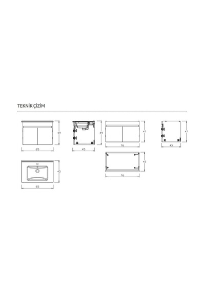Creavit Flexio 65 Cm Katlanabilir Banyo Dolabı Antrasit Set