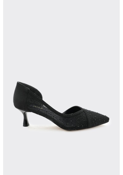 Derinet Melina Kısa Topuklu Stiletto Siyah Siyah