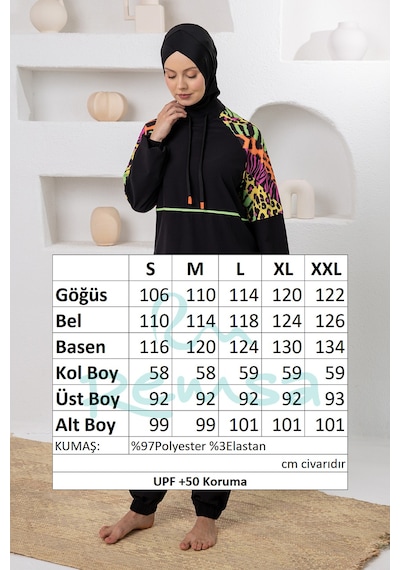 Adasea Uv Korumalı Spor Likra Tam Kapalı Tesettür Mayo 1204 Siyah06 Siyah