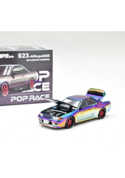 Pop Race 1/64 Nissan Skyline Gt-r Bnr32 Iridescent Chrome S23-apaxpo2025
