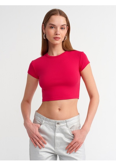 Dilvin Vücuda Oturan Crop Top Fuşya