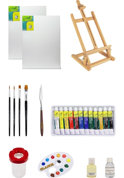 Masaüstü Fanart Yağlı Boya 12x12ml Başlangıç Seti 35x50 Tuval
