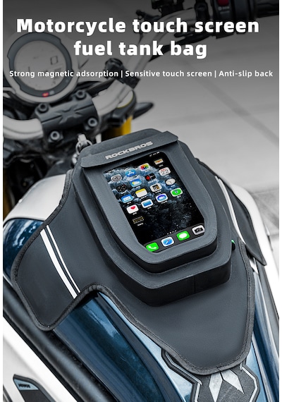 Rockbros Mıknatıslı Dokunmatik Ekranlı Motosiklet Depo Üstü Çantası Tank Bag Alüminyum - Siyah