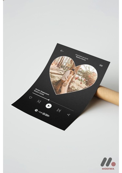 Kişiye Özel Kalp Fotoğraflı Müzik Posteri, Çerçevesiz Yüksek Kalite Duvar Afişi - Sevdiklerinize Öze