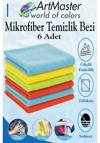 Mikrofiber Temizlik Bezi 6 Adet Renkli Mikrofiber Bez 40x40cm Mutfak Bezi Kurulama Bezi Cam Bezi Leke Tutmaz İz Bırakmaz