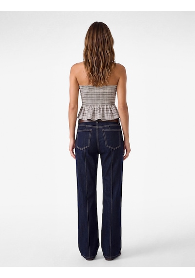 Koton Arkası Gipeli Slim Fit Katmanlı Straplez Ekose Bluz Kahverengi Ekose 7wak30016pw Kahverengi Ekoseli