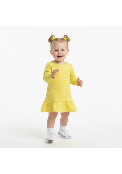 Çiçekli Uzun Kol Kız Bebek Elbise St09754 Sari