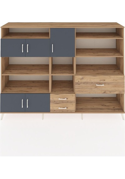 Hyperion Dolap 13 Raflı 3 Çekmeceli 5 Kapaklı 220x44x163 Çam-antr Çam-antrasit/çam