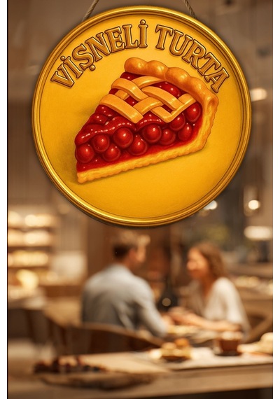 Vişneli Tart Ahşap Kapı Duvar Süsü Mutfak Pastane Temalı Dekor, Asmalı Tablo
