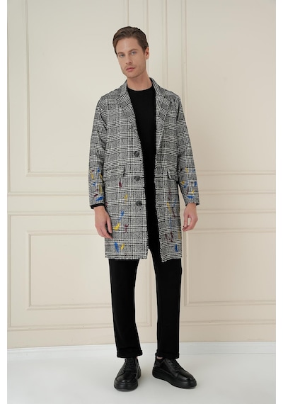 Efor Plt 086 Slim Fit Siyah-beyaz Spor Palto Siyah - Beyaz