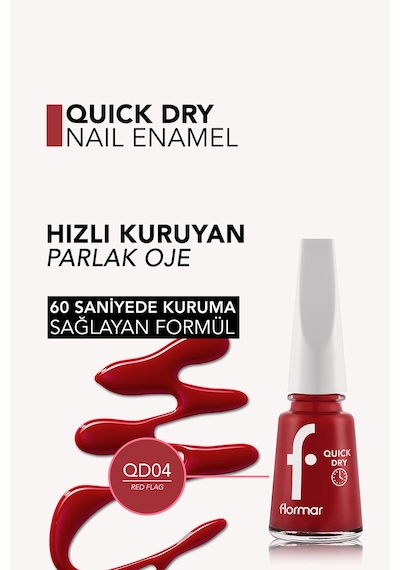 Quick Dry Hızlı Kuruyan İnce Yapılı & Parlak Bitişli Oje QD04 Red Flagn Ew