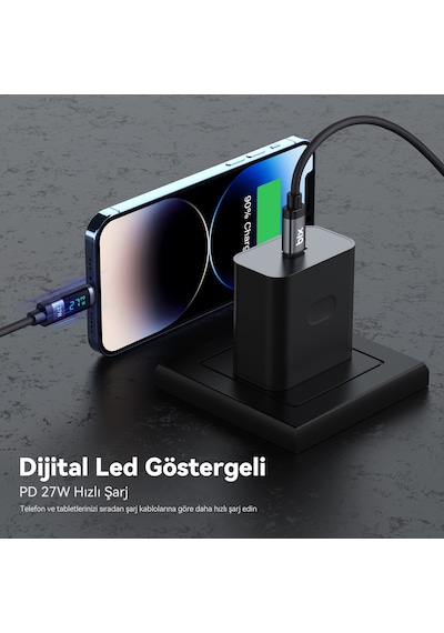 Bix BX06CL Type-C To Lightning 27 W Led Ekranlı Şarj Data Kablosu