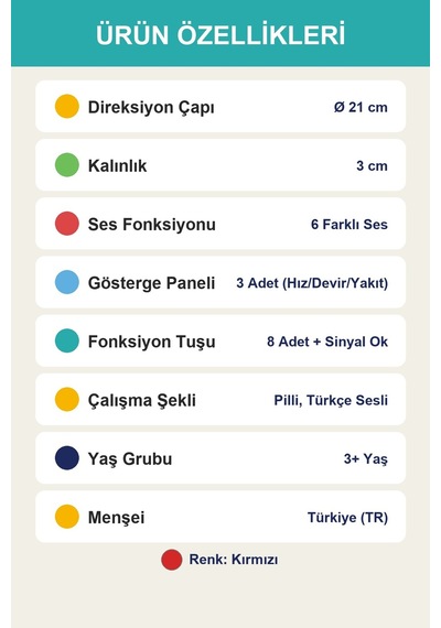 Turbosürücü Sesli Işıklı Direksiyon Oyuncağı Kırmızı
