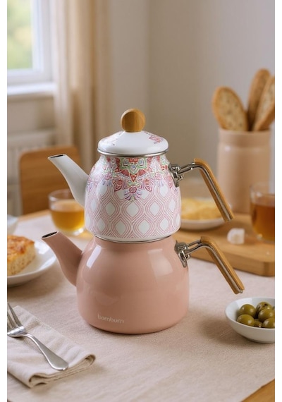 Bambum Unique - Bambu Kulplu Emaye Çaydanlık Takımı Pembe