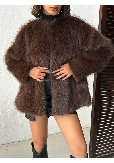 Verymoda Suni Kürk Ceket F1608 Koyu Kahve
