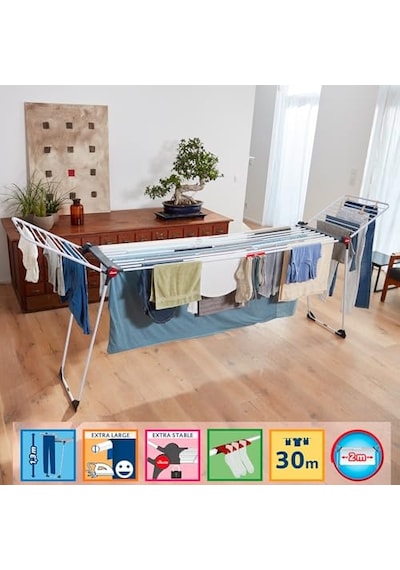 Vileda Infinity Flex 2 Metre'ye Kadar Uzatılabilir, 30 Metre Kurutma Alana Sahip Çamaşır Kurutmalığı 40 x 19