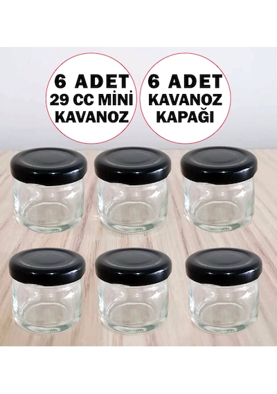 6 Adet Minik 29 Cc Numune Kavanozu Siyah Kapaklı 29 Ml Küçük Cam Kavanoz Mini Siyah Kapak