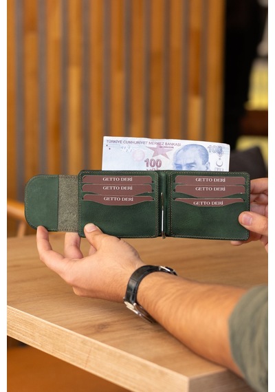 Getto Deri Drax Click Hakiki Deri Özel İsim Baskılı Cüzdan Desenli Yeşil